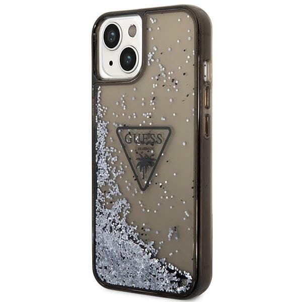 Guess Liquid Glitter Palm Collection cover til iPhone 14 Plus, sort