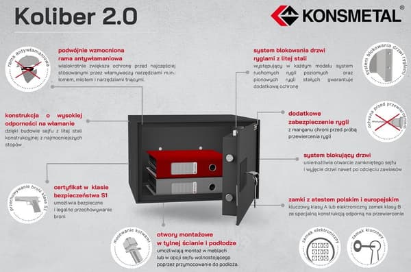 Koliber 2.0 20 kassaskåp, elektroniskt lås klass A, säkerhetsklass S1