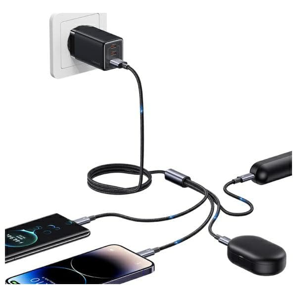 USAMS 4in1 2xUSB-C - Lightning - MicroUSB -kaapeli 15W 1.2m alumiiniseosdatakaapeli Sufeng