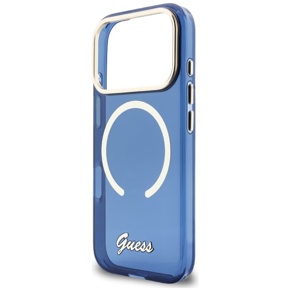 Guess IML Script Metal MagSafe-etui til iPhone 17 Pro Max i blåt