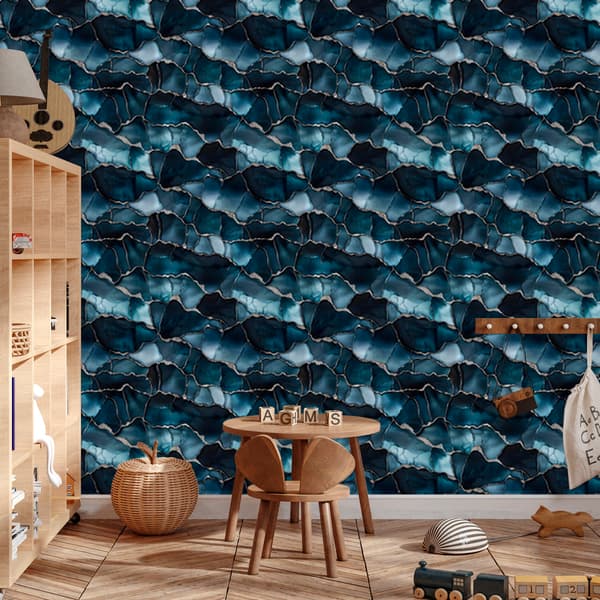 Blæktapet marineblå, blå, turkis og sort 50x1000 cm