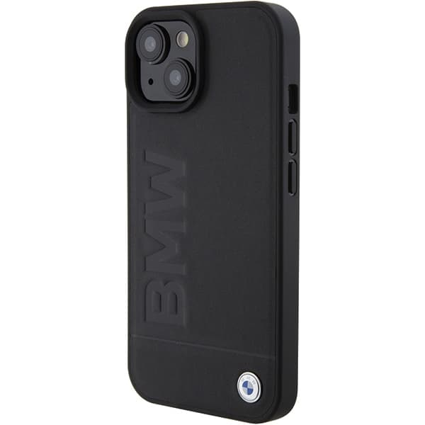BMW BMHCP15MSLLBK iPhone 15 Plus / 14 Plus 6,7" svart läderfodral med stämpel