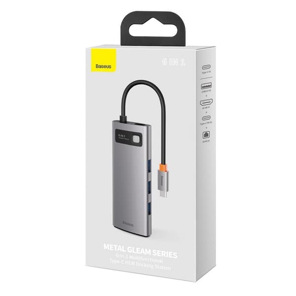 Multifunktionel 6-i-1 USB HUB USB-C PD HDMI 3x USB 3.2 RJ45 Grå