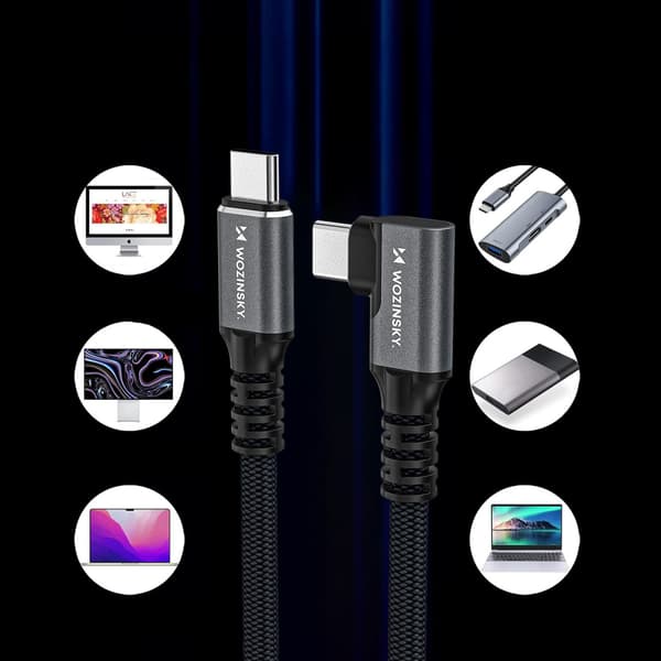 Thunderbolt 4 USB-C 240W 4K 1m kulmakaapeli - musta