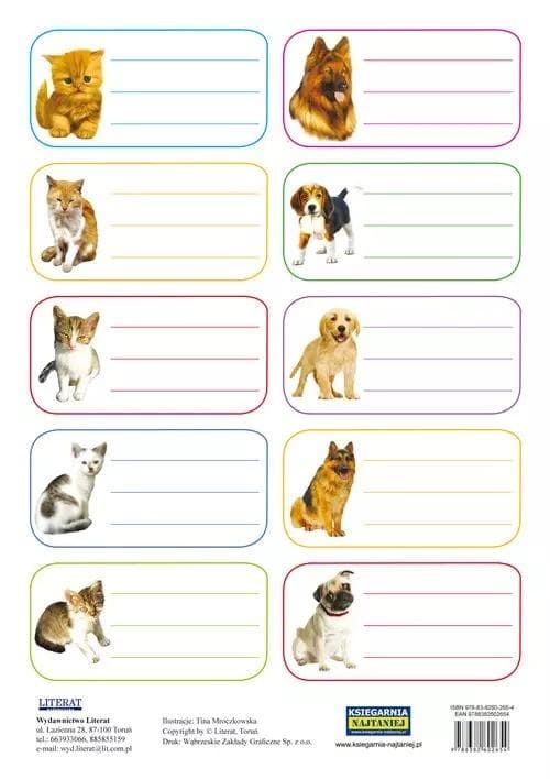 Notesbogsklistermærker. Hunde og katte.