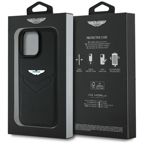 Aston Martin HC Læderetui i Victory Design til iPhone 16 Pro Max, Sort