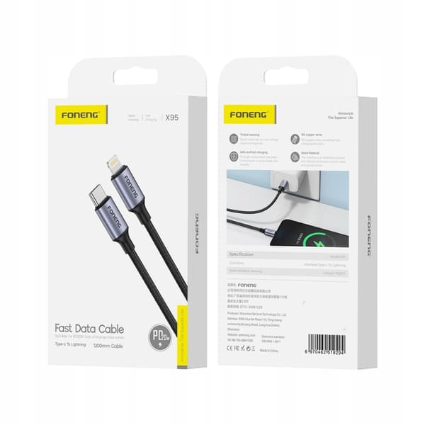 USB-C - Lightning iPhone -kaapeli, kaksipuolinen pikalataus, 1 m