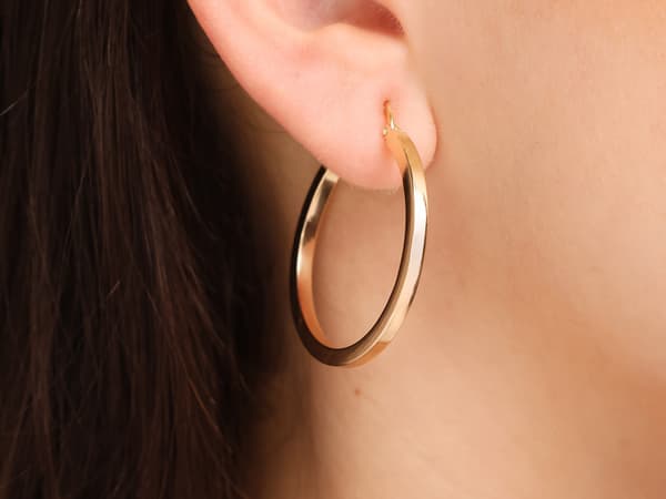 375 guldøreringe klassiske hoops kantede hoops 35mm hoops 9ct gave