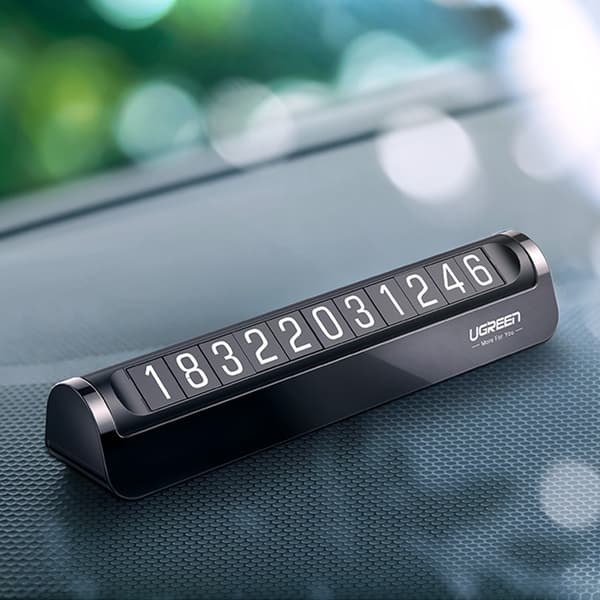Parkeringsplade til bilen med førerens telefonnummer - sort