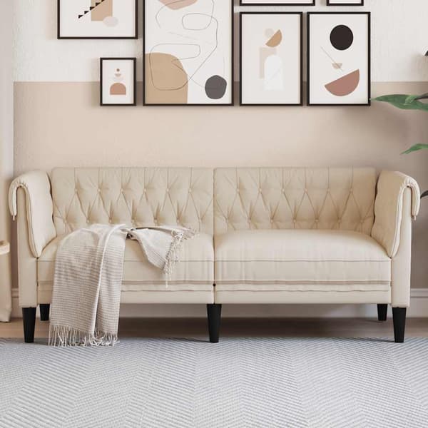 vidaXL Chesterfield tvåsitssoffa, linneklädsel