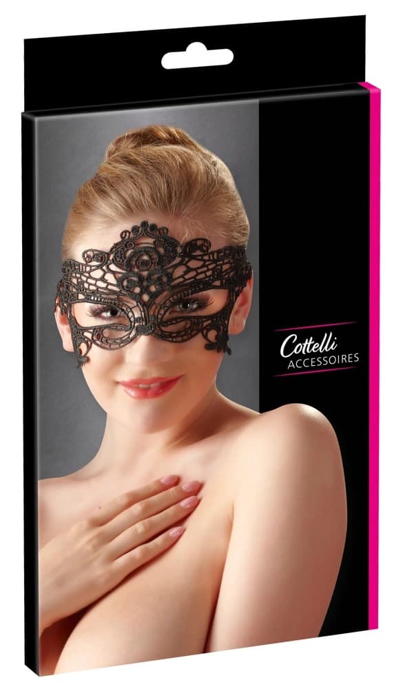 Cottelli ACCESSOIRES Broderet maske med blondebånd, sort