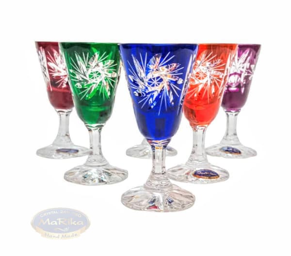 Farverige krystalglas til vodka 30 ml Olive Grinder