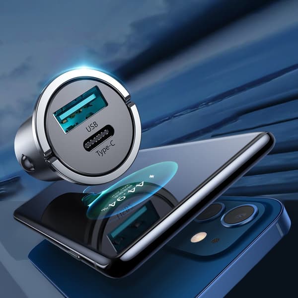 Snabb USB-C USB Billaddare 45W 5A PD QC 3.0 AFC SCP Grå