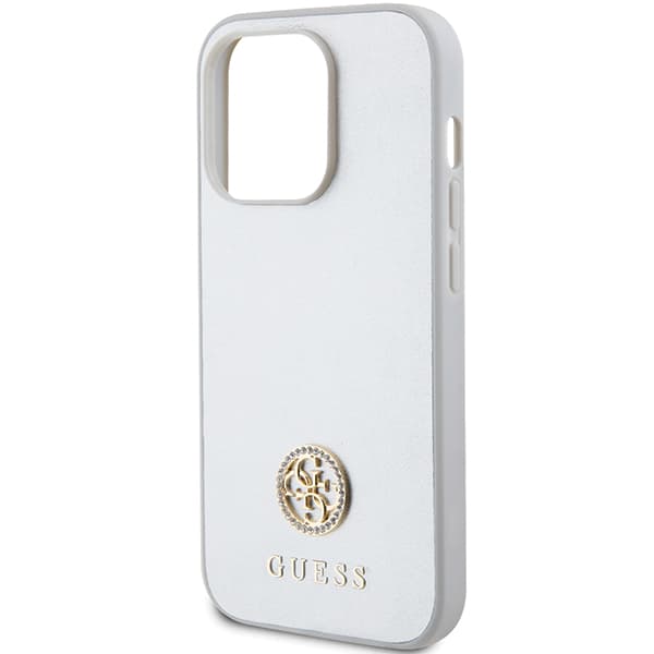 Guess Strass Metal Logo Cover til iPhone 15 Pro, Sølv