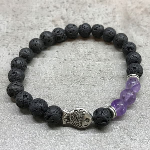 Boho armband av vulkaniska stenar - Fisk Ametist 04