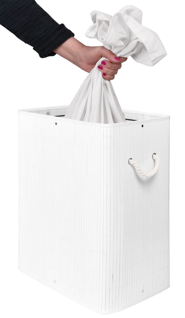 SOREN 80L tvättkorg i bambu med lock, vit