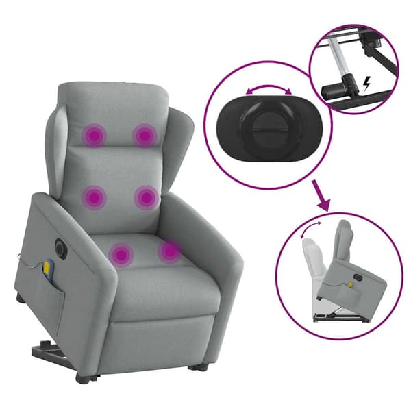 vidaXL Elektrisk lyftande massagefåtölj ljusgrå