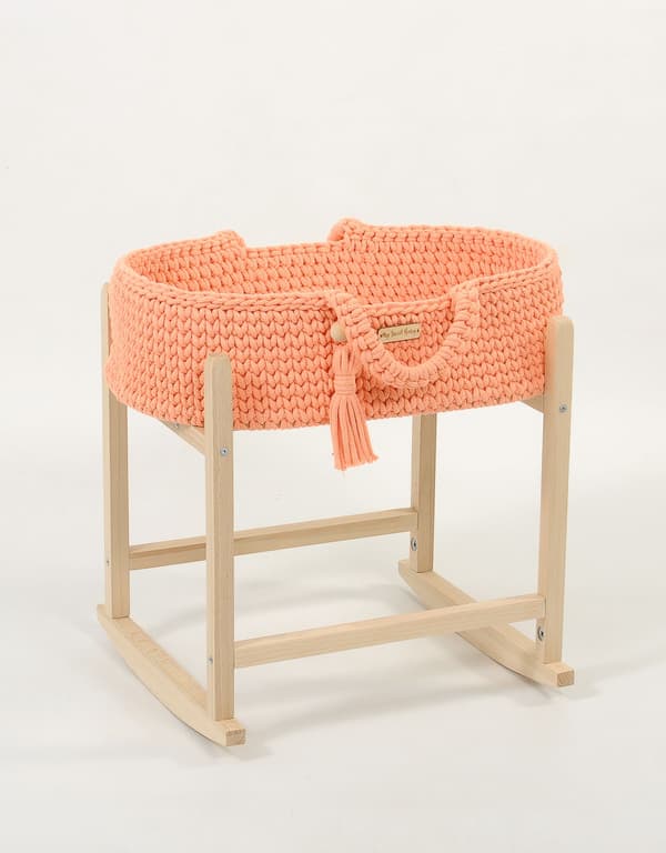 Moses Basket BOHO Bomullsdockbärare med Trävagga - Persika