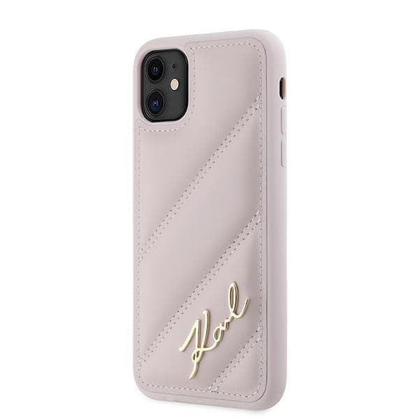 Karl Lagerfeld Diagonal Quilted Script-skal till iPhone 11/Xr, Rosa