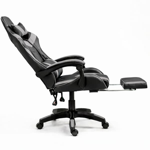LEAN drejelig gamingstol med fodstøtte og hynder sort og grå