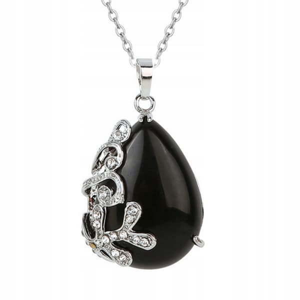 Halskæde med natursten sort onyx dråbe elegance