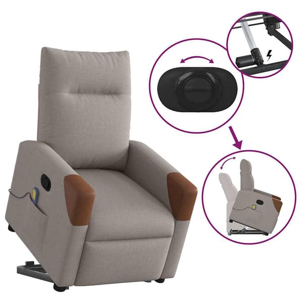 vidaXL Lyftbar massagefåtölj, Taupe, Tyg