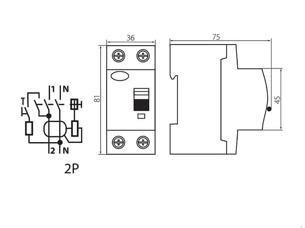 2P 40A KRD6-2/40/30 Differentialafbryder til TH35 Ideal KANLUX skinne