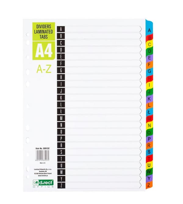 Papinddelere AZ indeks lamineret D.RECT