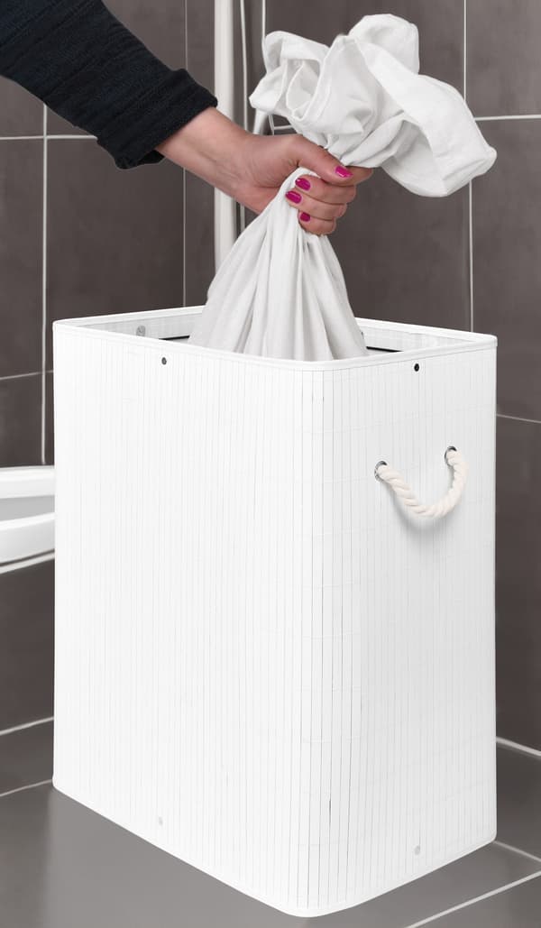 SOREN 80L tvättkorg i bambu med lock, vit