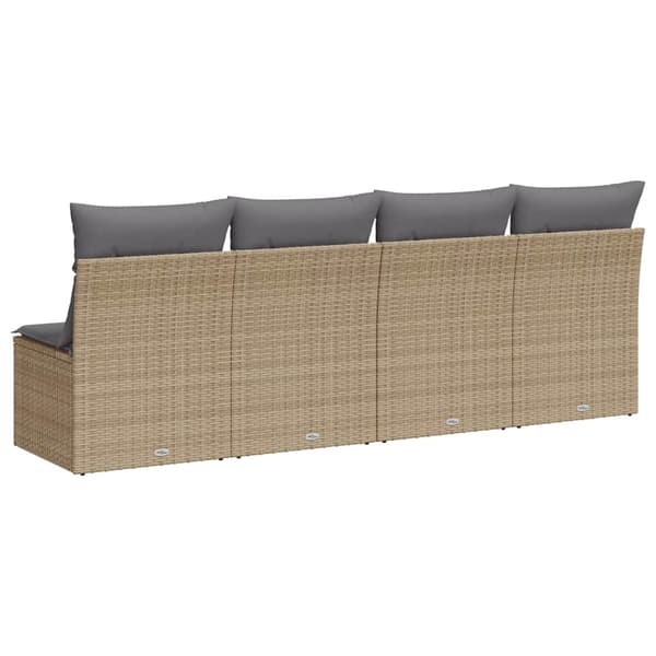 vidaXL Trädgårdssoffa med kuddar, 4-sits, beige, polyrotting