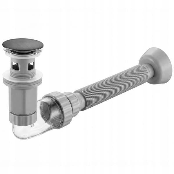 Låg tvättställssifon Flexibelt rör med klick-klack-plugg Rea Flow Titanium