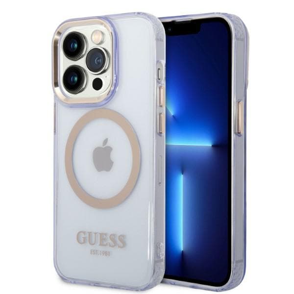 Guess Gold Outline Translucent MagSafe-etui til iPhone 14 Pro Max, lilla