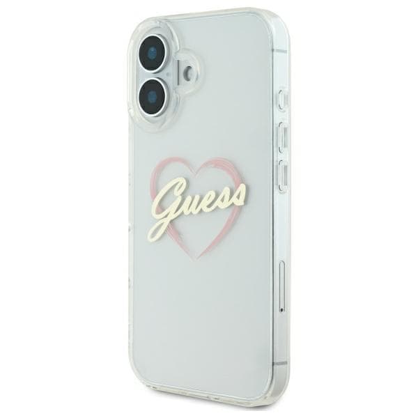 Guess IML Hjerte-etui til iPhone 16 plus, Gennemsigtig