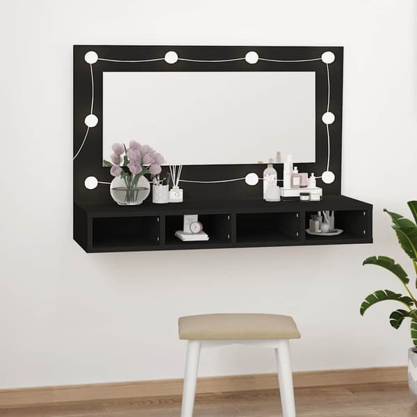 vidaXL spejlskab med LED-belysning sort 90x31,5x62 cm