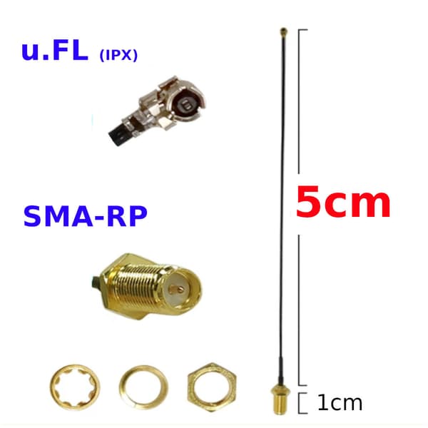 Pigtail uFL hun / SMA-RP fatning RF1.13 5cm