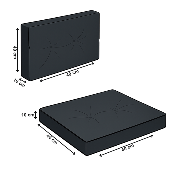 Set med MODULÄRA RATTANKuddar, sits 40x40cm + ryggstöd 40x40cm, Grafit