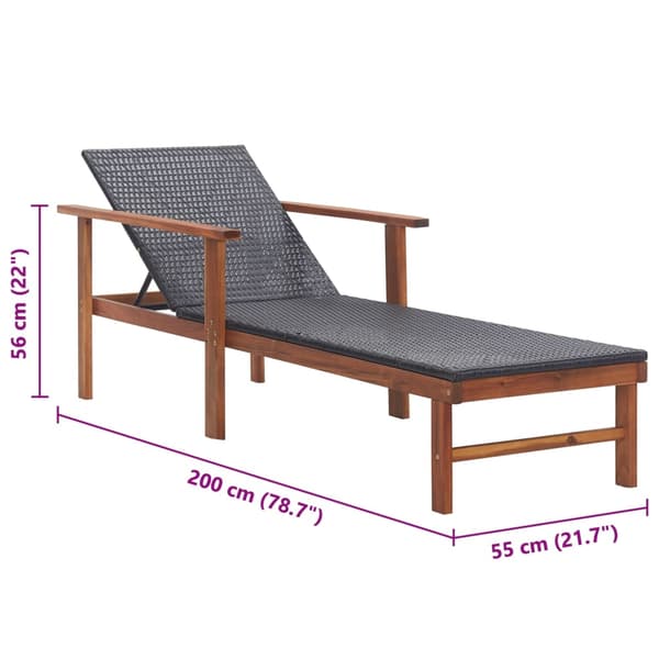 vidaXL liggestol, polyrattan og massivt akacietræ, sort