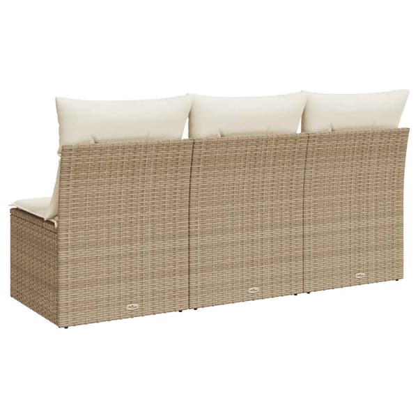 vidaXL 3-sits trädgårdssoffa med kuddar, beige, polyrotting