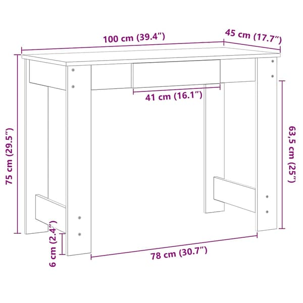 vidaXL skrivebord, sort, 100x45x75 cm, træbaseret materiale