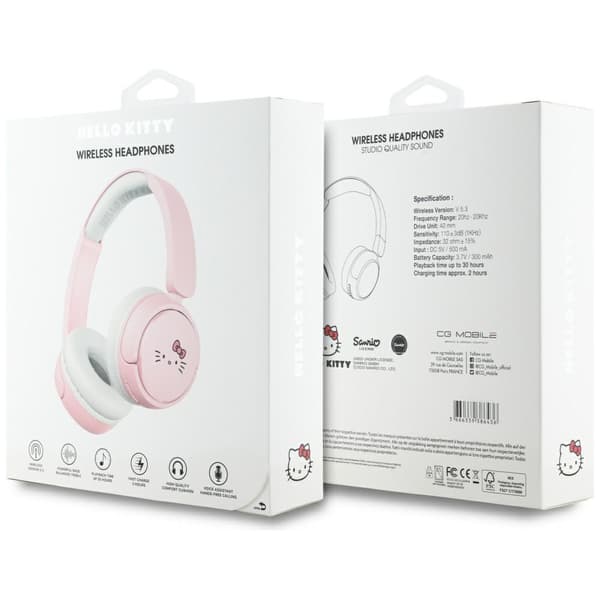 Hello Kitty Face Logo Bluetooth On-Ear Hovedtelefoner Pink