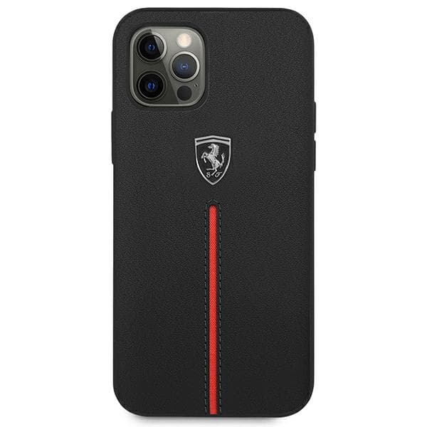 Ferrari Off Track Læder Nylon Stripe Cover til iPhone 12 Pro Max, Sort