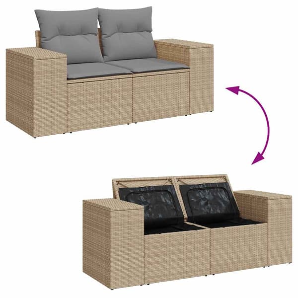 vidaXL Puutarhasohva tyynyillä, 2-istuttava, beige, polyrottinki