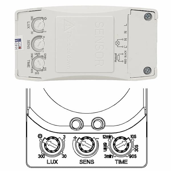 Mikrovågsrörelsesensor med extern skymningssensor 360° 1200W