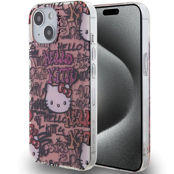 Hello Kitty IML Tags Graffiti-skal till iPhone 15, Rosa