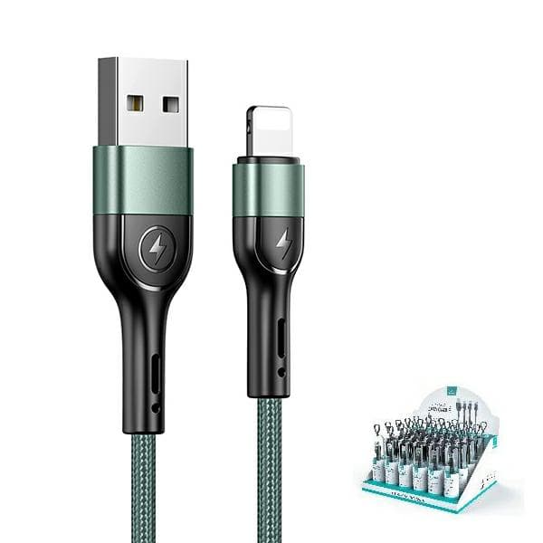 USAMS Flätad kabel U55 2A USB-A till Lightning 1 st för set U55 1 m Grön