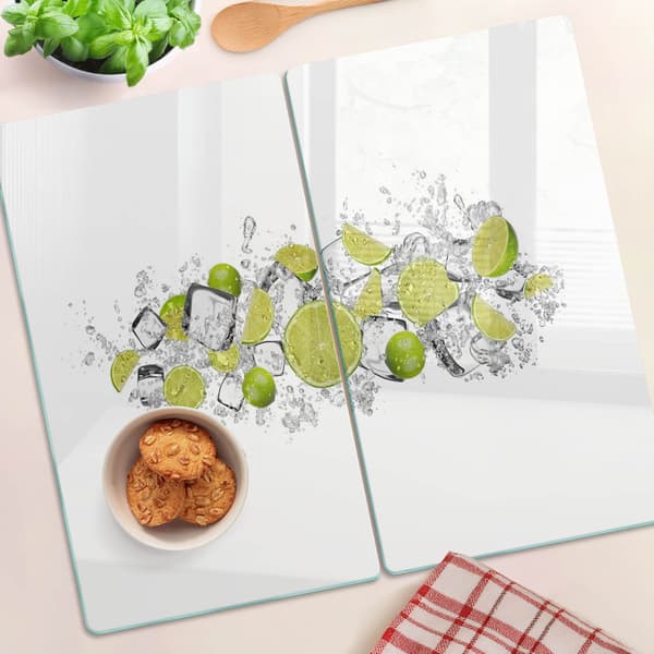 To serveringsbrætter i glas til isterninger med lime 2x30x52 cm