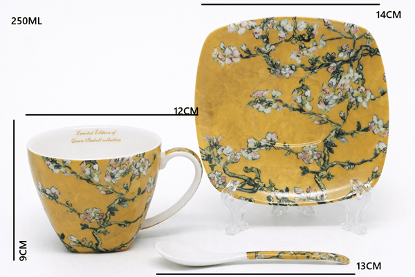 Van Gogh Mandelporslinskopp med fat och sked 250 ml