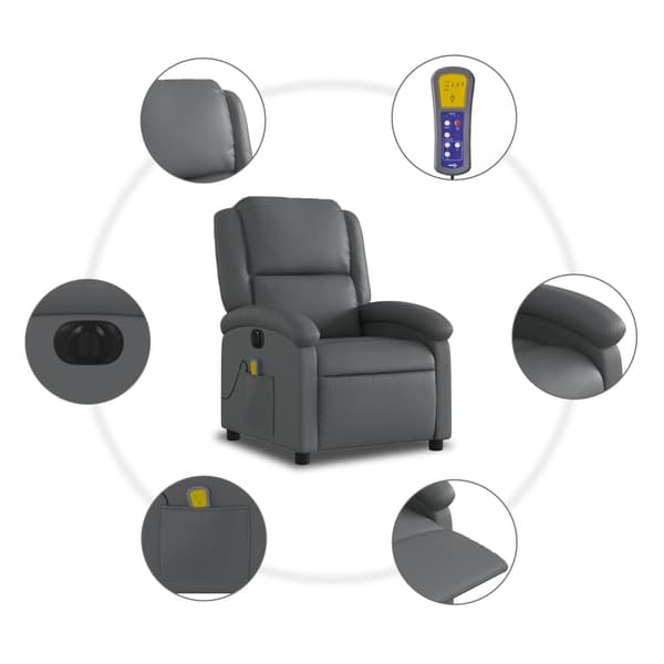 vidaXL elektrisk lænestol med massagefunktion, grå, kunstlæder