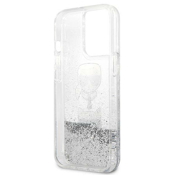 Karl Lagerfeld Liquid Glitter Karl&Choupette-etui til iPhone 13 Pro Max, sølv