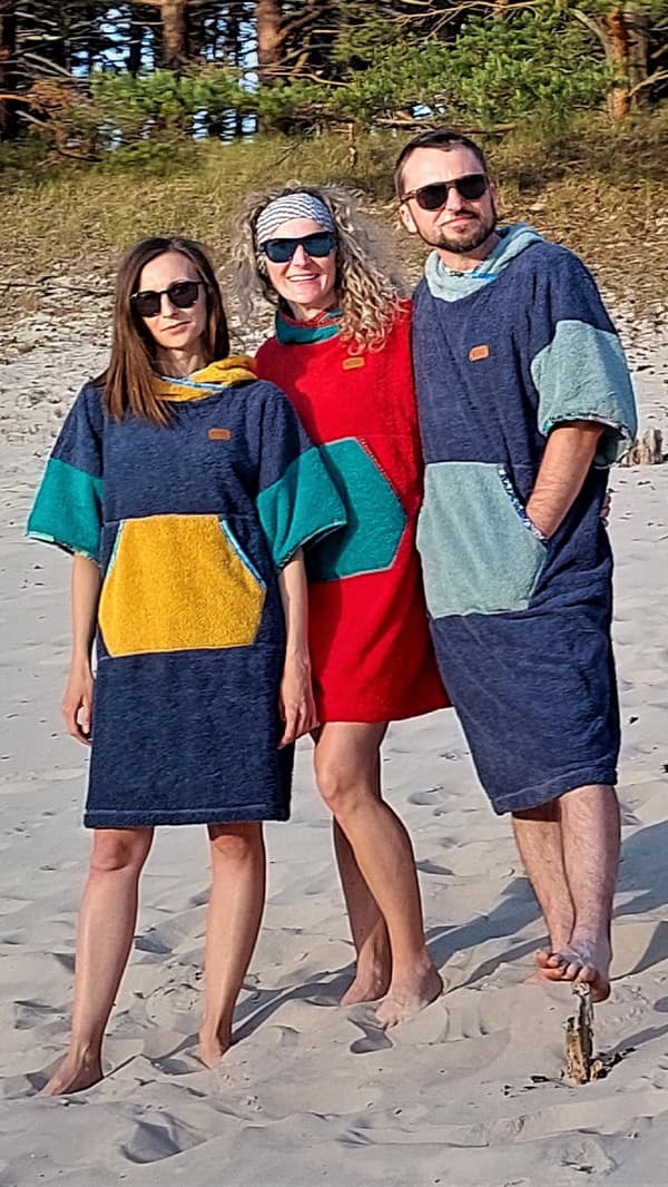Surfponcho djupblå - bomull L MAN längd 115cm